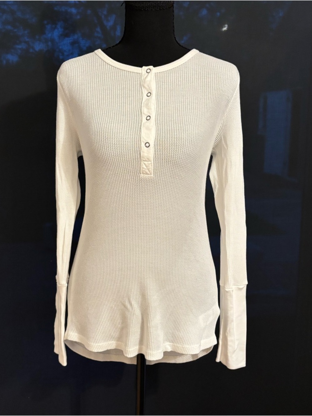 Splendid White Waffle Knit Crewneck Top